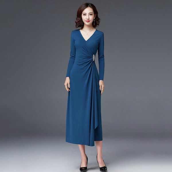 women v neck waist pleated solid color dresses autumn long sleeve big size bodycon dress elegant female party robe casual, Black;gray
women v neck waist pleated solid color dresses autumn long sleeve big size bodycon dress elegant female party robe casual, Black;gray