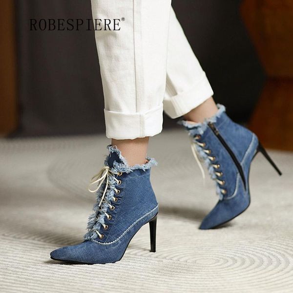 boots robespiere- ladies washed denim stiletto heels trendy lace-up women's shoes pointed toe and ankle shoes-b216, Black
boots robespiere- ladies washed denim stiletto heels trendy lace-up women's shoes pointed toe and ankle shoes-b216, Black