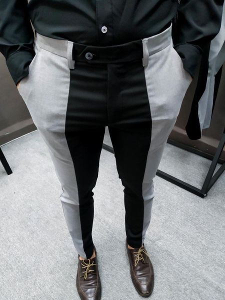 men's suits & blazers fashion contrast stitching slim fit pant men suit pants trousers for man smart office pantalones mens formal, White;black
men's suits & blazers fashion contrast stitching slim fit pant men suit pants trousers for man smart office pantalones mens formal, White;black