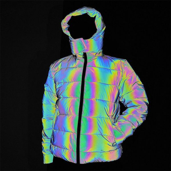 colorful rainbow reflective winter parkas jacket women windbreaker reflecting glow hooded parka young men warm padded coat item, Black
colorful rainbow reflective winter parkas jacket women windbreaker reflecting glow hooded parka young men warm padded coat item, Black
