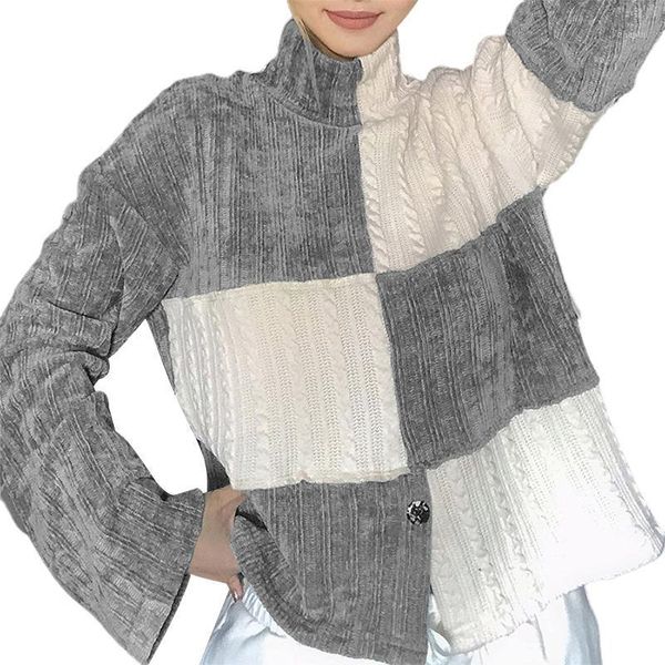 women fashion patchwork high collar color block stylish long sleeve sweater for ladies female sweaters women's, White;black
women fashion patchwork high collar color block stylish long sleeve sweater for ladies female sweaters women's, White;black