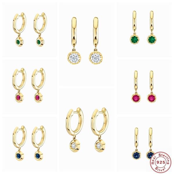 hoop & huggie aide 925 sterling silver earrings for women rainbow green crystal zircon hanging prevent allergy 2021 trend, Golden;silver