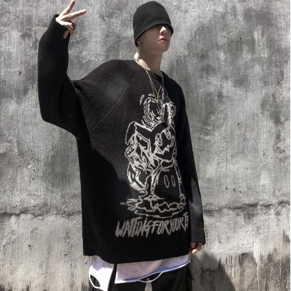 men's sweaters knitted cartoon sweater outerwear hip hop college style men 2021 o-neck high street thick long sleeves loose pullover, White;black
men's sweaters knitted cartoon sweater outerwear hip hop college style men 2021 o-neck high street thick long sleeves loose pullover, White;black