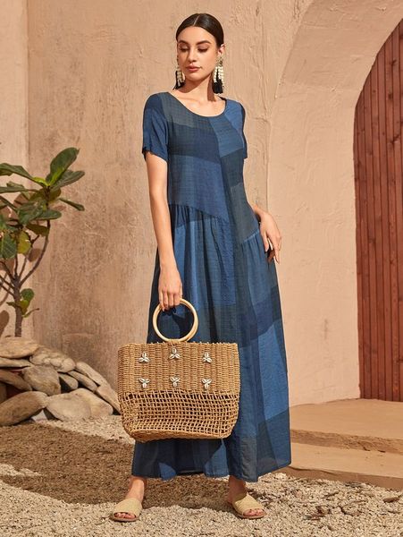 contrast panel smock dress she, Black;gray
contrast panel smock dress she, Black;gray