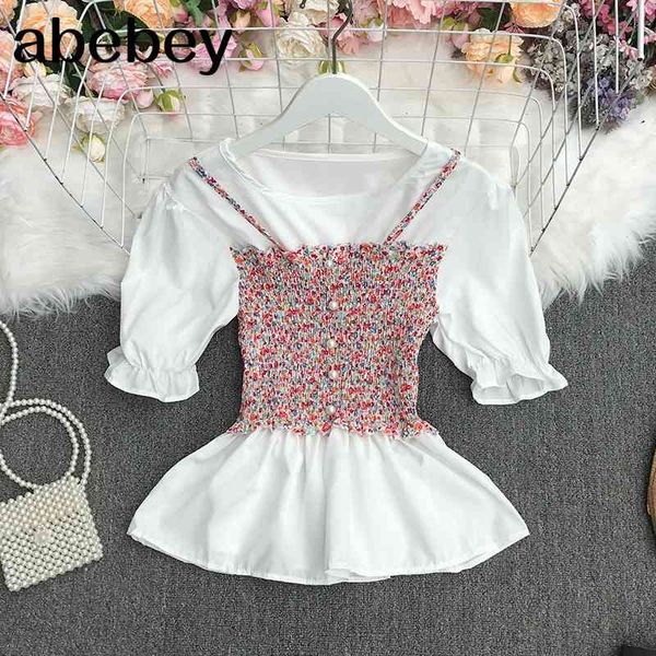 summer women fashion o-neck puff sleeve shirt pleated waist hit color floral patchwork short shirt 210715, White
summer women fashion o-neck puff sleeve shirt pleated waist hit color floral patchwork short shirt 210715, White