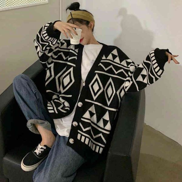 women's sweaters female cardigans autumn geometric korean style oversize single-breasted womens outwear all-match chic harajuku ulzzang, White;black
women's sweaters female cardigans autumn geometric korean style oversize single-breasted womens outwear all-match chic harajuku ulzzang, White;black