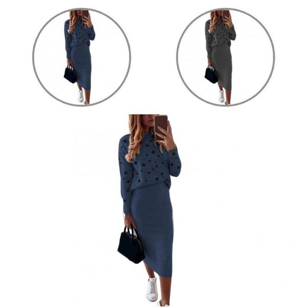 two piece dress autumn winter 1 set stylish printed mid-calf blouse skirt lady five-pointed star print for travel, White
two piece dress autumn winter 1 set stylish printed mid-calf blouse skirt lady five-pointed star print for travel, White