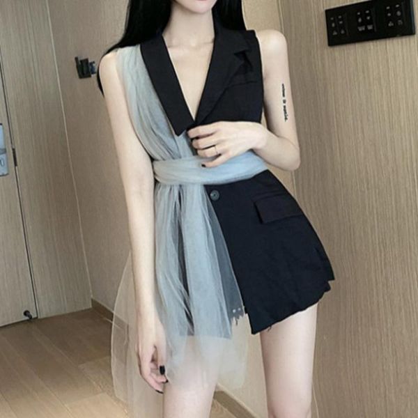 women's suits & blazers suit collar gauze stitching midi black 2021 summer thin mesh mid-length ladies vest jacket, White;black
women's suits & blazers suit collar gauze stitching midi black 2021 summer thin mesh mid-length ladies vest jacket, White;black