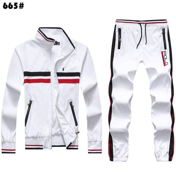 

Spring Autumn Men Tracksuits Polo Sweatshirts Horse embroidery Jogger Sporting Suit Mens sportswear Set Plus Size -2XL, White 665