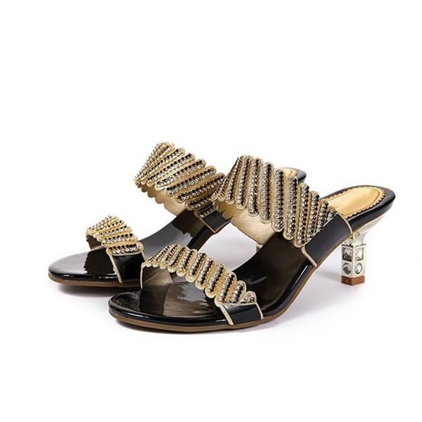 slippers fashion high heeled for women rhinestones sweet sandals gold heel slides summer shoes xmx-b0045, Black
slippers fashion high heeled for women rhinestones sweet sandals gold heel slides summer shoes xmx-b0045, Black