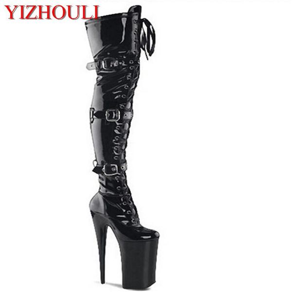 boots 20cm front platform high-heeled shoes tall buckle strap round toe dancer so 8 inch thigh high, Black
boots 20cm front platform high-heeled shoes tall buckle strap round toe dancer so 8 inch thigh high, Black