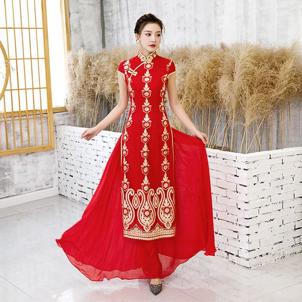 vietnam style elegant lady oriental short sleeve sequins flower embroidery cheongsam chinese mandarin collar aodai qipao dress, Red
vietnam style elegant lady oriental short sleeve sequins flower embroidery cheongsam chinese mandarin collar aodai qipao dress, Red