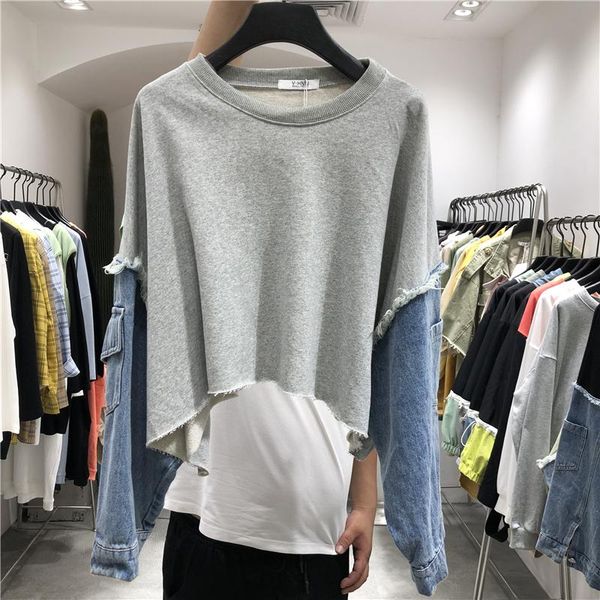 women's hoodies & sweatshirts discvry pattern round collar long sleeve denim patchwork pullovers streetwear 2021 spring sweatshirt wome, Black
women's hoodies & sweatshirts discvry pattern round collar long sleeve denim patchwork pullovers streetwear 2021 spring sweatshirt wome, Black
