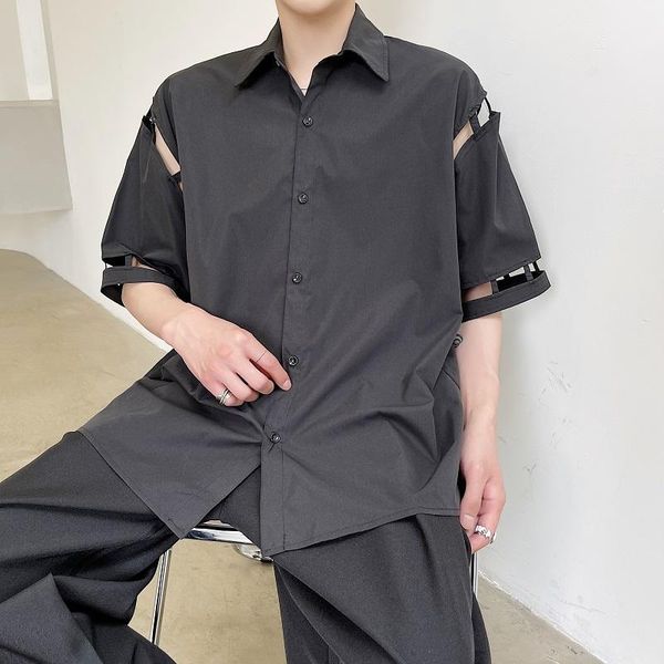 men's casual shirts summer 2021 gothic hip-hop dark retro design short-sleeved shirt male korean style hollow stitching loose camisas, White;black
men's casual shirts summer 2021 gothic hip-hop dark retro design short-sleeved shirt male korean style hollow stitching loose camisas, White;black