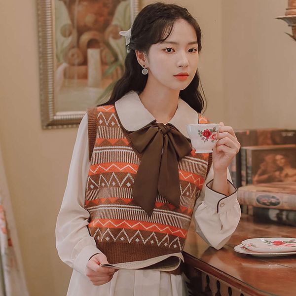 autumn winter fresh sweet striped collar women's sweater vest short, White
autumn winter fresh sweet striped collar women's sweater vest short, White