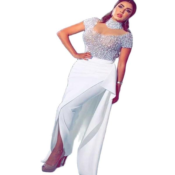 party dresses luxury white mermaid dubai evening dress with train short sleeve pearls beaded arabic prom kaftan formal night, White;black 
party dresses luxury white mermaid dubai evening dress with train short sleeve pearls beaded arabic prom kaftan formal night, White;black