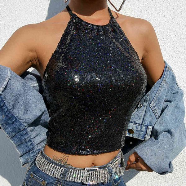 women's t-shirt halter sequins backless vest crop women sequin sleeveless short party tanks gz0r, White
women's t-shirt halter sequins backless vest crop women sequin sleeveless short party tanks gz0r, White