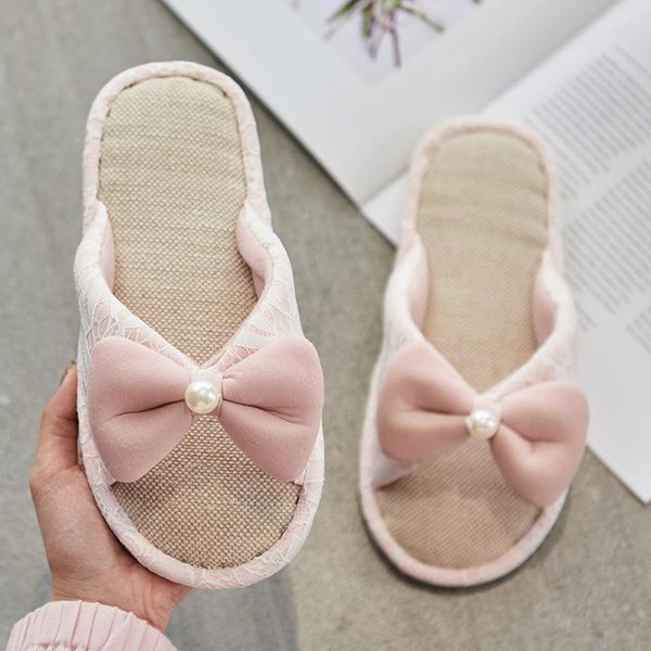 women lace bow pearl home flax shoes ladies indoor non-slip floor bedroom slides female comfortable casual house flat flip flops slippers, Black
women lace bow pearl home flax shoes ladies indoor non-slip floor bedroom slides female comfortable casual house flat flip flops slippers, Black