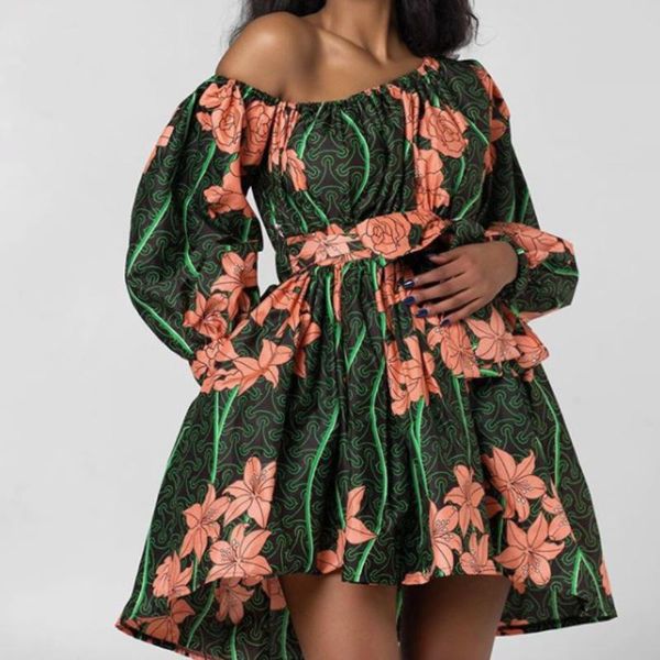casual dresses backless one-shoulder mini dress 2021 autumn women print long sleeve african woman sashes a line party, Black;gray 
casual dresses backless one-shoulder mini dress 2021 autumn women print long sleeve african woman sashes a line party, Black;gray
