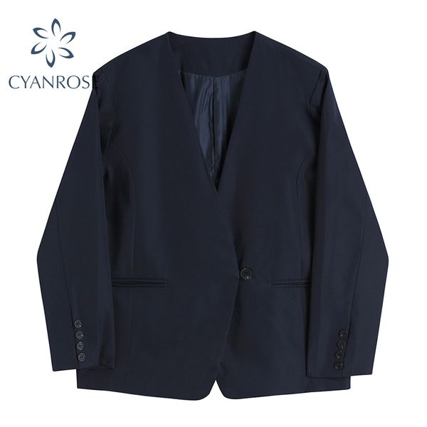 solid v neck blazer coat women single button vintage 2 color korean elegant loose jacket mujer spring cardigan outer 210417, Black;brown
solid v neck blazer coat women single button vintage 2 color korean elegant loose jacket mujer spring cardigan outer 210417, Black;brown