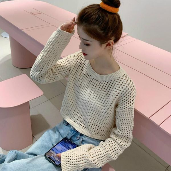 women's sweaters long knit women pullovers autumn o neck hollow out korean sweater 2021 streetwear short thin sueter mujer, White;black
women's sweaters long knit women pullovers autumn o neck hollow out korean sweater 2021 streetwear short thin sueter mujer, White;black