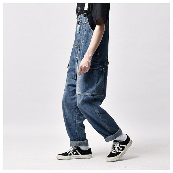 men's jeans spring/autumn amekaji bib pants men big pockets cargo jumpsuit washed make old casual denim wear suspenders trousers, Blue
men's jeans spring/autumn amekaji bib pants men big pockets cargo jumpsuit washed make old casual denim wear suspenders trousers, Blue