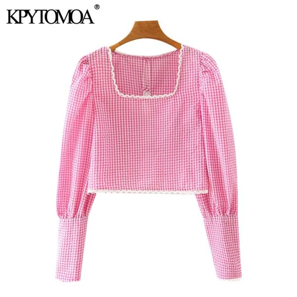 women sweet fashion with lace plaid cropped blouses square collar long sleeve female shirts chic 210420, Black;white
women sweet fashion with lace plaid cropped blouses square collar long sleeve female shirts chic 210420, Black;white