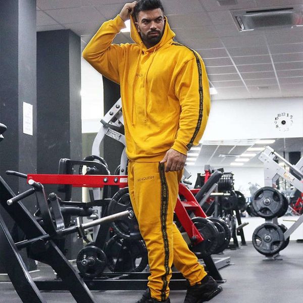 tracksuits brother's men's muscle fashion brand sports suit hooded bodysuit, Gray 
tracksuits brother's men's muscle fashion brand sports suit hooded bodysuit, Gray