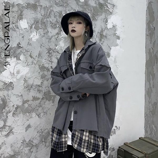 women's jackets shengpalae 2021 fashion summer coat on both sides plaid stitching lapel loose casual vintage korean tide fv070, Black;brown
women's jackets shengpalae 2021 fashion summer coat on both sides plaid stitching lapel loose casual vintage korean tide fv070, Black;brown