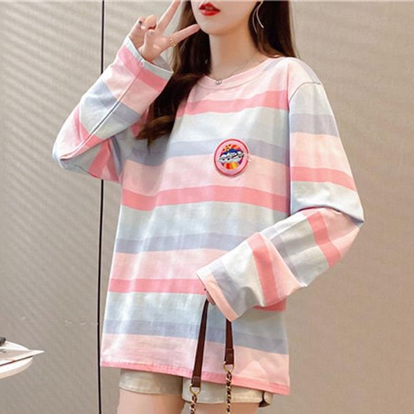 women's t-shirt harajuku oversized t shirt 2021 autumn women pink t-shirts korean style rainbow stripe patchwork embroidery long sleeve, White
women's t-shirt harajuku oversized t shirt 2021 autumn women pink t-shirts korean style rainbow stripe patchwork embroidery long sleeve, White