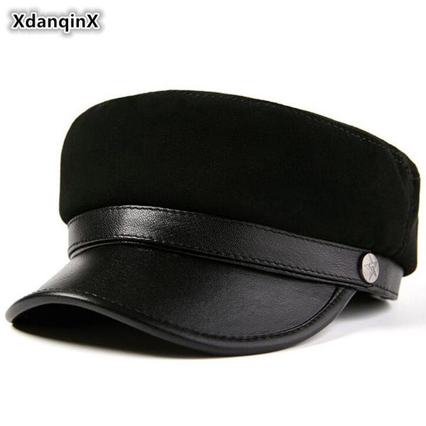 xdanqinx autumn genuine leather hat men's flat cap military hats elegant women's sheepskin fashion couple student caps wide brim, Blue;gray
xdanqinx autumn genuine leather hat men's flat cap military hats elegant women's sheepskin fashion couple student caps wide brim, Blue;gray