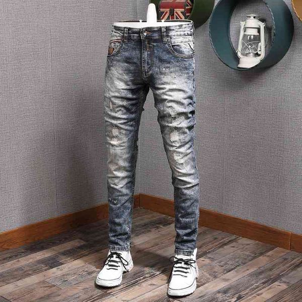 men's jeans fashion streetwear men vintage retro wash elastic slim fit ripped cotton denim pants patchwork designer hip hop trouse, Blue
men's jeans fashion streetwear men vintage retro wash elastic slim fit ripped cotton denim pants patchwork designer hip hop trouse, Blue