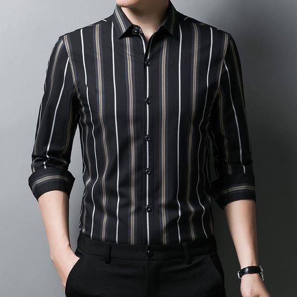 men's casual shirts men clothing 2021 autumn striped black thin long-sleeved shirt fashion lapel camisas para hombre, White;black
men's casual shirts men clothing 2021 autumn striped black thin long-sleeved shirt fashion lapel camisas para hombre, White;black