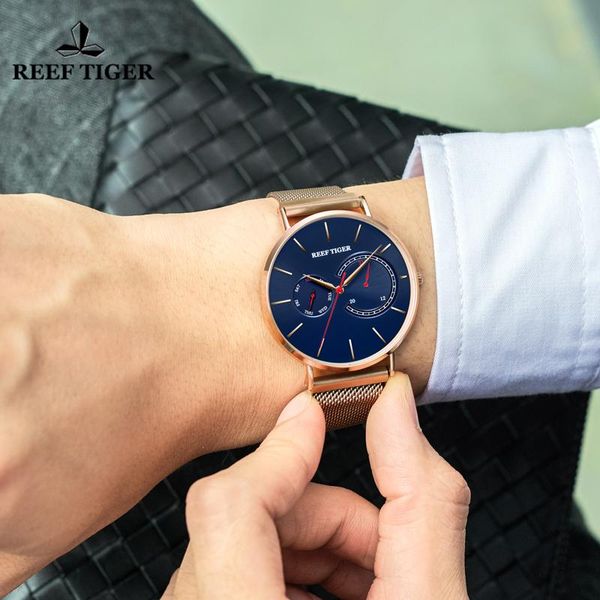 wristwatches reef tiger / rt luxury dress watch blue dial rose gold men quartz men's mesh steel band calendar week display, Slivery;brown
wristwatches reef tiger / rt luxury dress watch blue dial rose gold men quartz men's mesh steel band calendar week display, Slivery;brown