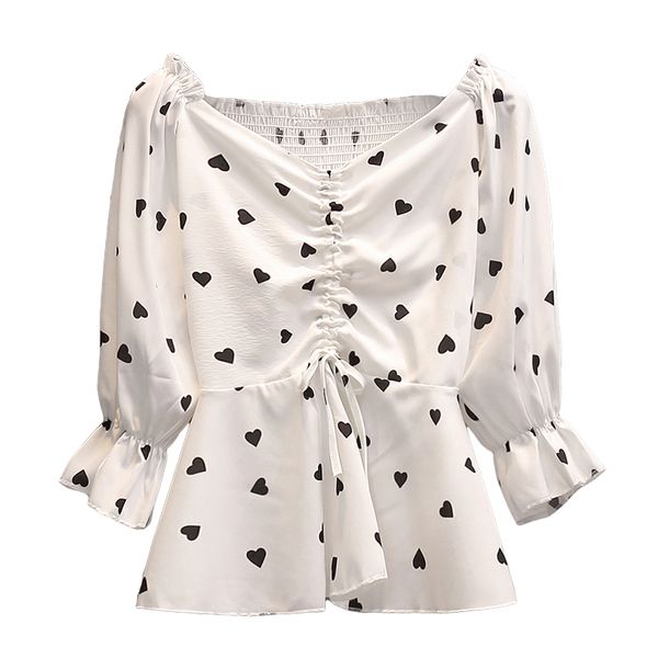 women elegant sweet summer chiffon heart-shaped print bow drawstring flared sleeves v-neck ruffle skirt blouse b3079 210514, White
women elegant sweet summer chiffon heart-shaped print bow drawstring flared sleeves v-neck ruffle skirt blouse b3079 210514, White