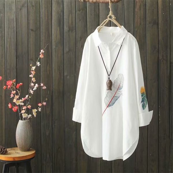 embroidered cotton white shirt women's casual bottoming loose plus size long pullover solid 210421
embroidered cotton white shirt women's casual bottoming loose plus size long pullover solid 210421