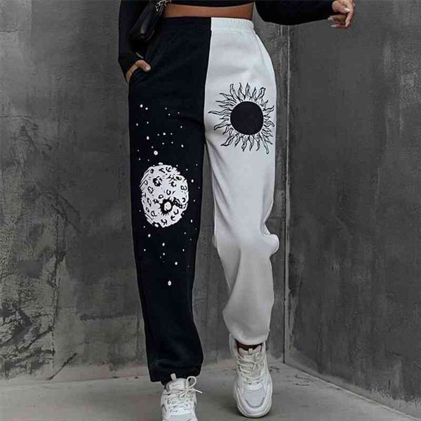 womens clothing autumn winter pants vintage elastic high waist pocket side sun moon graphic print colorblock punk trousers, Black;white
womens clothing autumn winter pants vintage elastic high waist pocket side sun moon graphic print colorblock punk trousers, Black;white