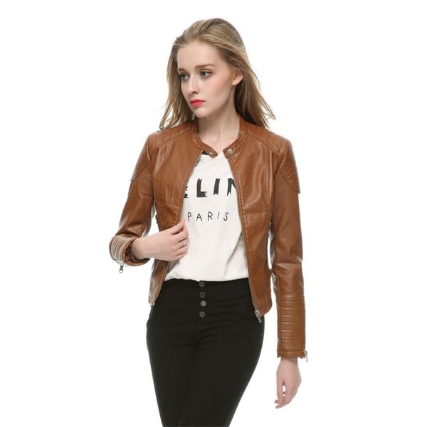 fashion women elegant zipper faux leather biker jacket brown black slim ladies coat casual brand motorcycle 211215
fashion women elegant zipper faux leather biker jacket brown black slim ladies coat casual brand motorcycle 211215