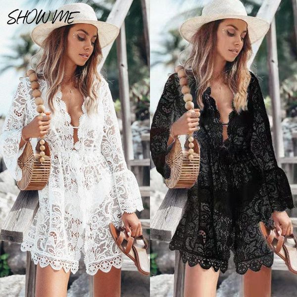 women's swimwear summer women dresses bikini cover up floral lace hollow out crochet swimsuit cover-ups bathing suit beachwear tunic be, White;black
women's swimwear summer women dresses bikini cover up floral lace hollow out crochet swimsuit cover-ups bathing suit beachwear tunic be, White;black