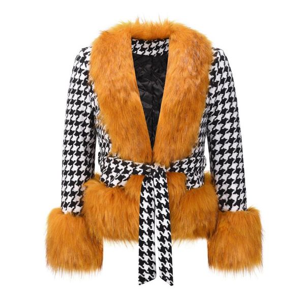 women's trench coats plaid jacket quilted thick fur collar coat winter clothing in europe and america style, Tan;black
women's trench coats plaid jacket quilted thick fur collar coat winter clothing in europe and america style, Tan;black