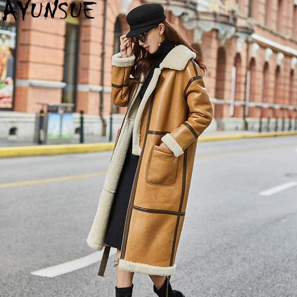 women's fur & faux ayunsue double faced coat female natural sheep shearling jackets winter jacket women long genuine leather my3975, Black
women's fur & faux ayunsue double faced coat female natural sheep shearling jackets winter jacket women long genuine leather my3975, Black