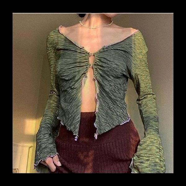 women's t-shirt summer women retro v-neck button green flare sleeves ruffled long sleeve party club -40, White
women's t-shirt summer women retro v-neck button green flare sleeves ruffled long sleeve party club -40, White