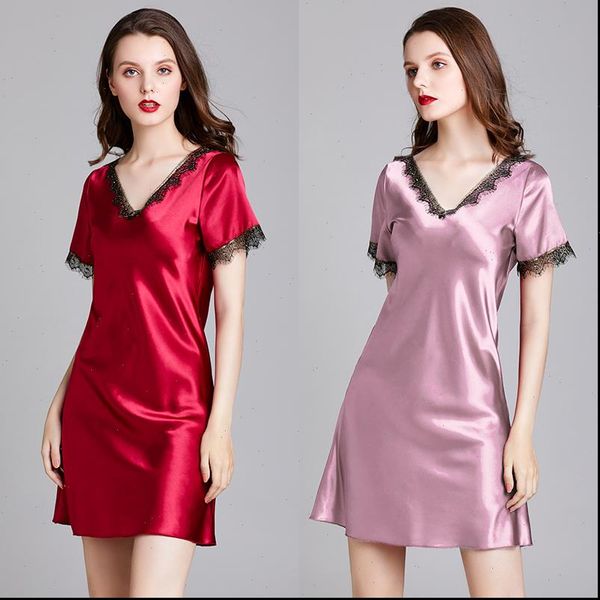 silk satin nightgown women sleepwear short sleeve sleepshirt lace nightdress v neck sleepweawr fashion nightwear slim home clothing, Black;red
silk satin nightgown women sleepwear short sleeve sleepshirt lace nightdress v neck sleepweawr fashion nightwear slim home clothing, Black;red