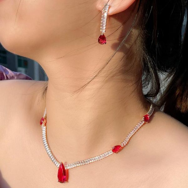 earrings & necklace cwwzircons shiny red water drop cubic zirconia women party set brazillian gold wedding bridal jewelry t551, Silver
earrings & necklace cwwzircons shiny red water drop cubic zirconia women party set brazillian gold wedding bridal jewelry t551, Silver