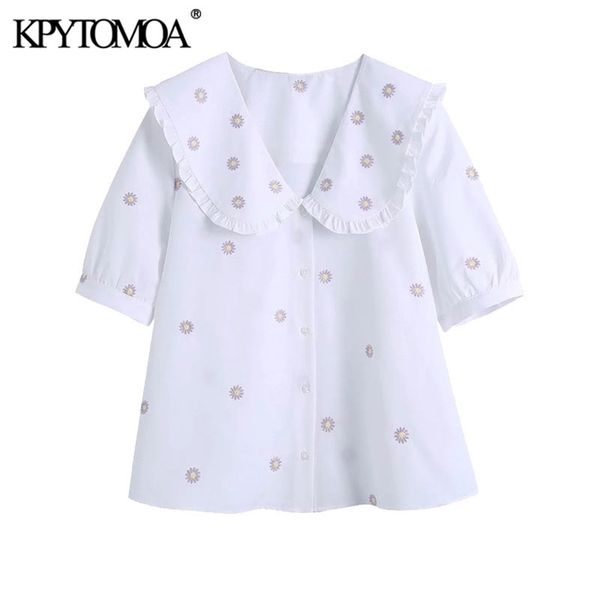 women sweet fashion floral embroidery poplin blouses short sleeve button-up female shirts blusas chic 210420, White
women sweet fashion floral embroidery poplin blouses short sleeve button-up female shirts blusas chic 210420, White