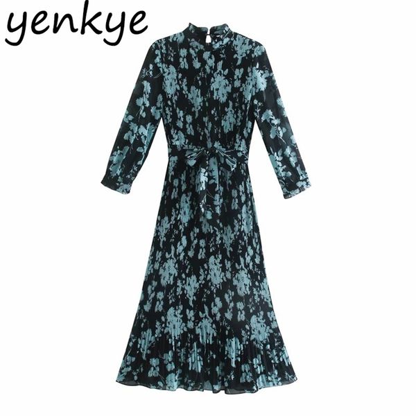 fall women dress vintage floral print pleated stand collar long sleeve with belt casual autumn vestido 210514, Black;gray
fall women dress vintage floral print pleated stand collar long sleeve with belt casual autumn vestido 210514, Black;gray