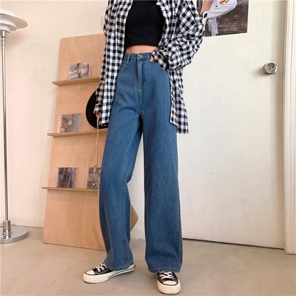 women's jeans autumn and winter fleece padded loose high waist show, Blue