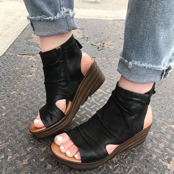 wedges women sandals platform pumps solid color ladies casual shoes thick bottom open toe zipper female high heel, Black
wedges women sandals platform pumps solid color ladies casual shoes thick bottom open toe zipper female high heel, Black