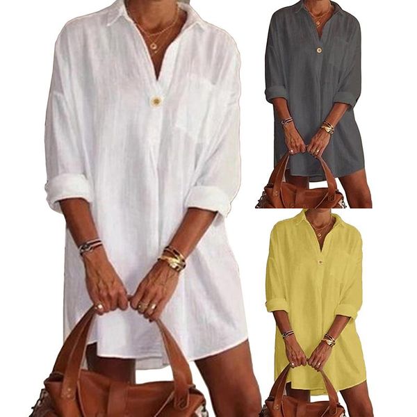 casual dresses women solid color v neck long sleeve pocket button loose shirt mini dress length vestido de mujer summer elegant, Black;gray
casual dresses women solid color v neck long sleeve pocket button loose shirt mini dress length vestido de mujer summer elegant, Black;gray