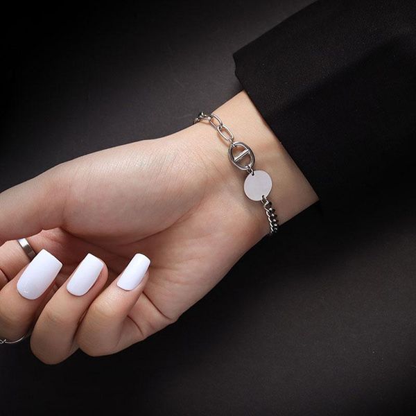 link, chain 2021 bracelets stainless steel jewelry round brand rough bracelet personality cool for women, Black
link, chain 2021 bracelets stainless steel jewelry round brand rough bracelet personality cool for women, Black